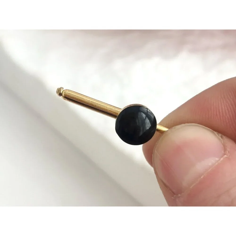 Faux Black Onyx Minimalist Stone Silver Toned Vintage Men's Cuff Links